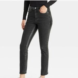 Universal Thread Mid-Rise 80s Slim Black Pieced Faux Leather Jeans 10 Crop Ankle